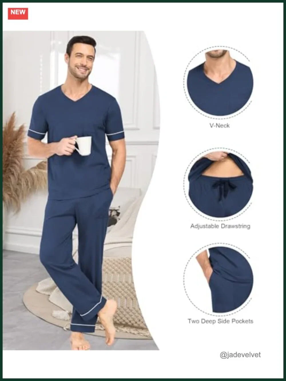 100% Cotton Pajama Set Short Sleeve V-Neck Sleepwear Loungewear with Pockets